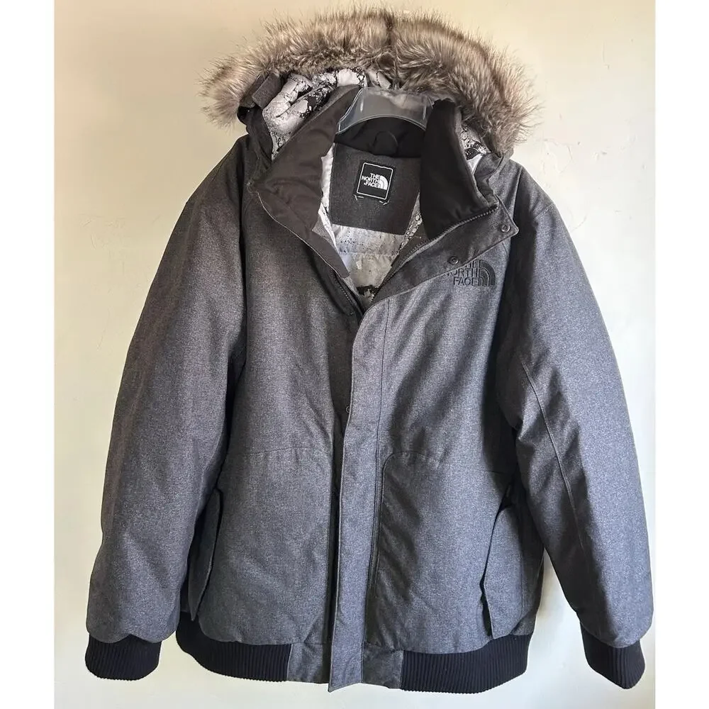 The North Face HyVent Goose Down Parka Mens XL Gray Hooded Fur Trim Coat